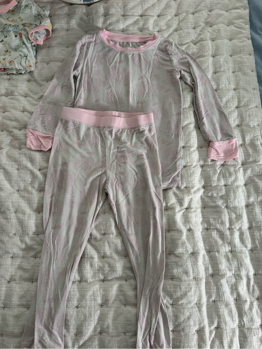 Kids Long Sleeve Pink Trim Pajama Set - Soft Cotton Blend